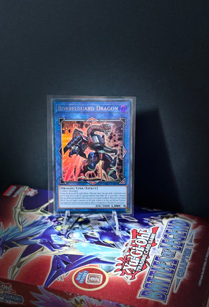 Trading card featuring a dragon in a protective stance on a dark background