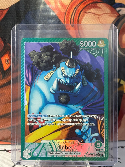 One Piece Jinbe Alt Art Leader Green Near Mint OP11-021