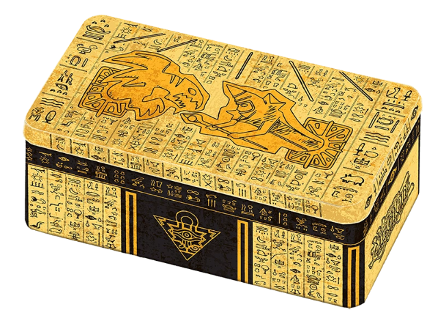 Decorative box with Egyptian hieroglyphics and illustrations on a white background